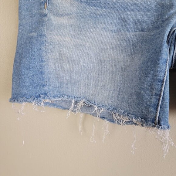 AE 2 Mid Rise Midi Light Wash Frayed Cutoff Stretch Jean Shorts American Eagle - Picture 5 of 13